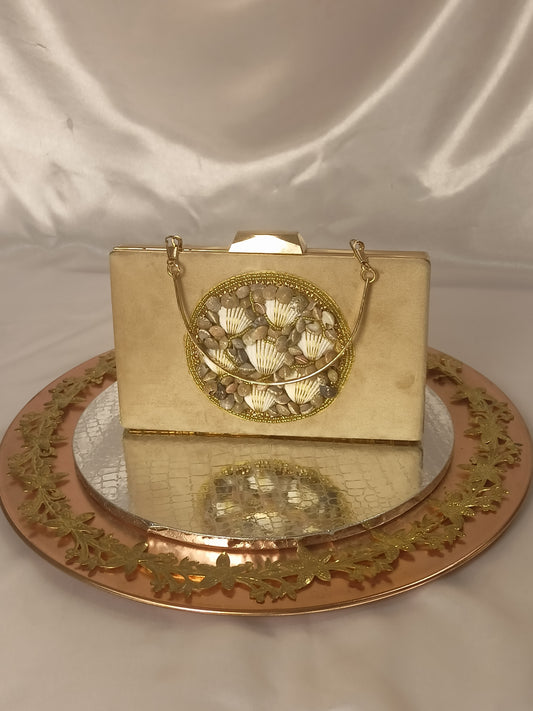 CREAM VELVET SHELL WORK CLUTCH