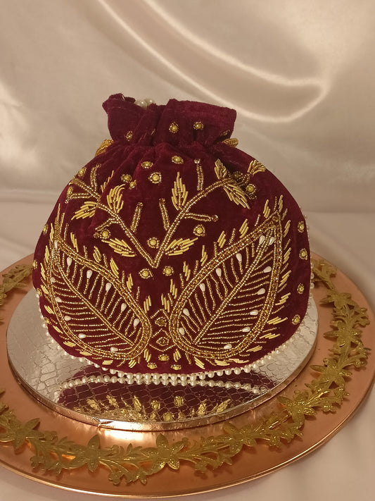 MAROON VELVET POTLI BAG