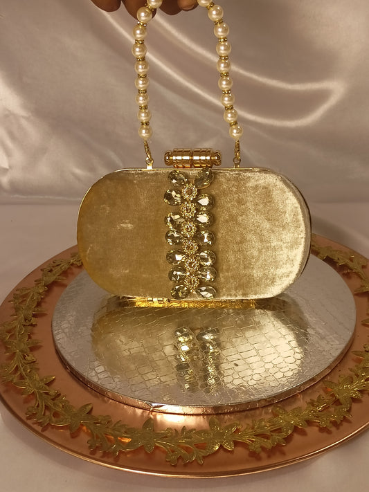 GOLDEN VELVET STONE CAPSULE CLUTCH