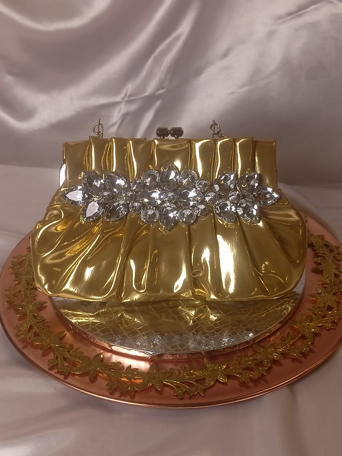 GOLDEN GLAM STONE WORK CLUTCH