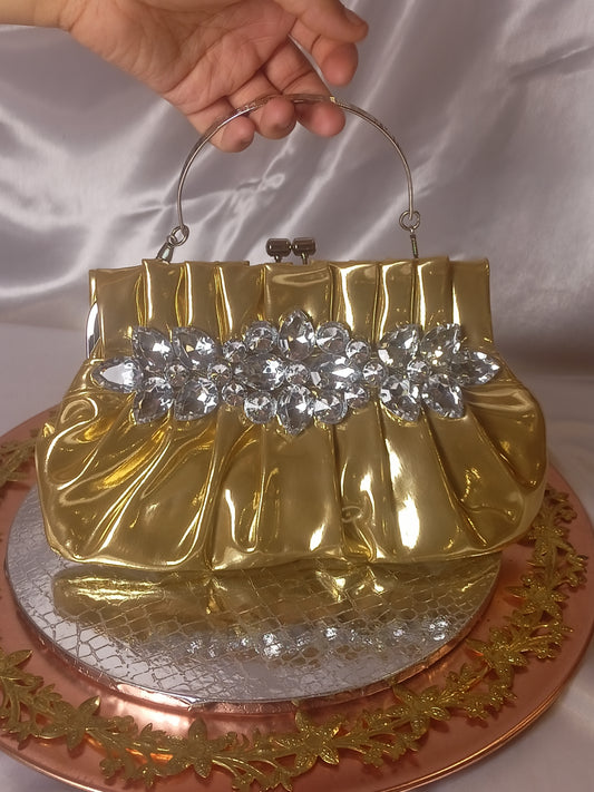 GOLDEN GLAM STONE WORK CLUTCH