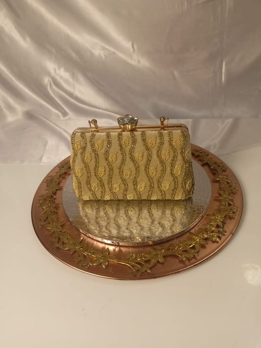 GOLDEN CLUTCH WITH BEAD WORK