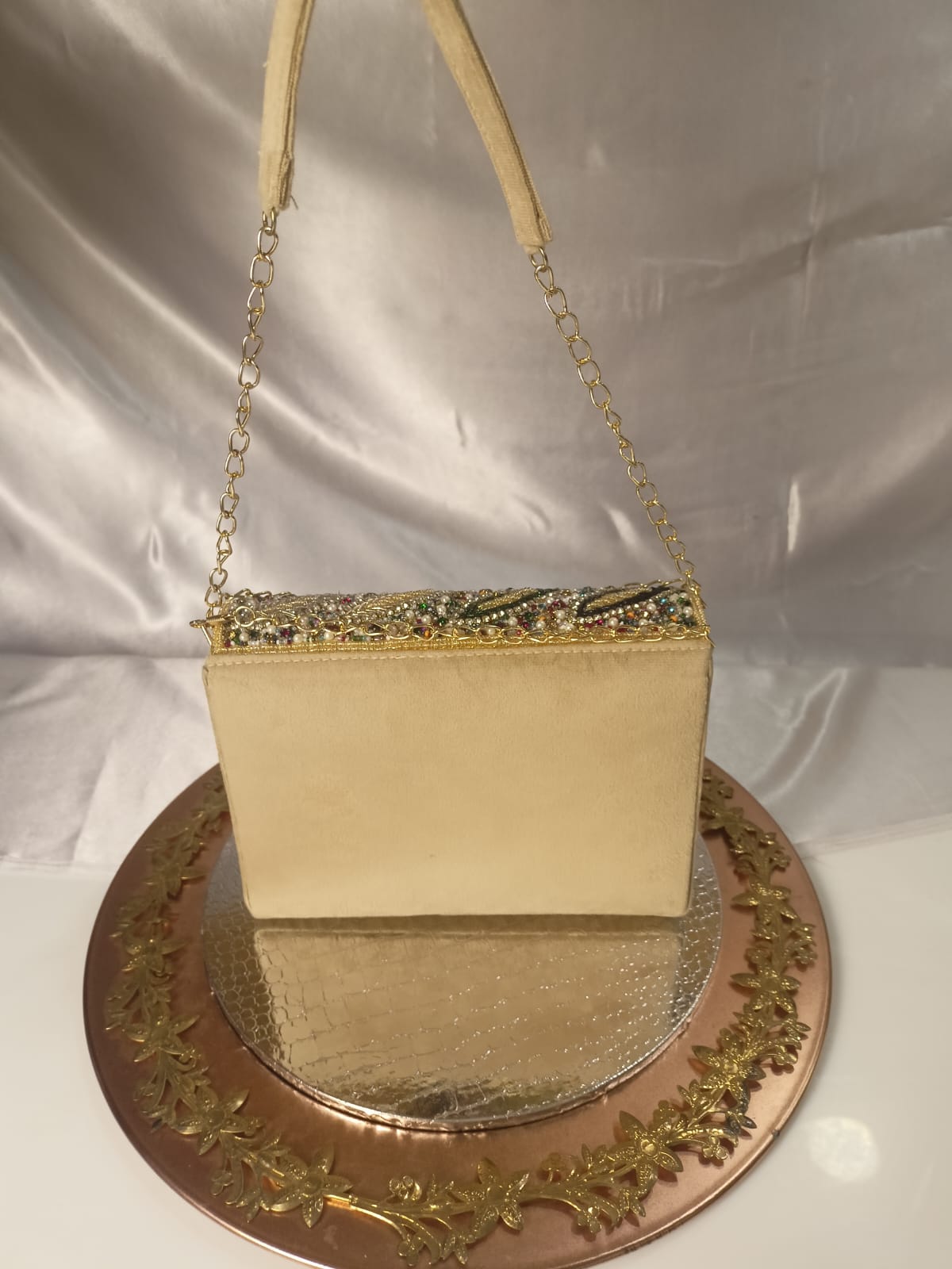 OFF WHITE VELVET FLAP CLUTCH