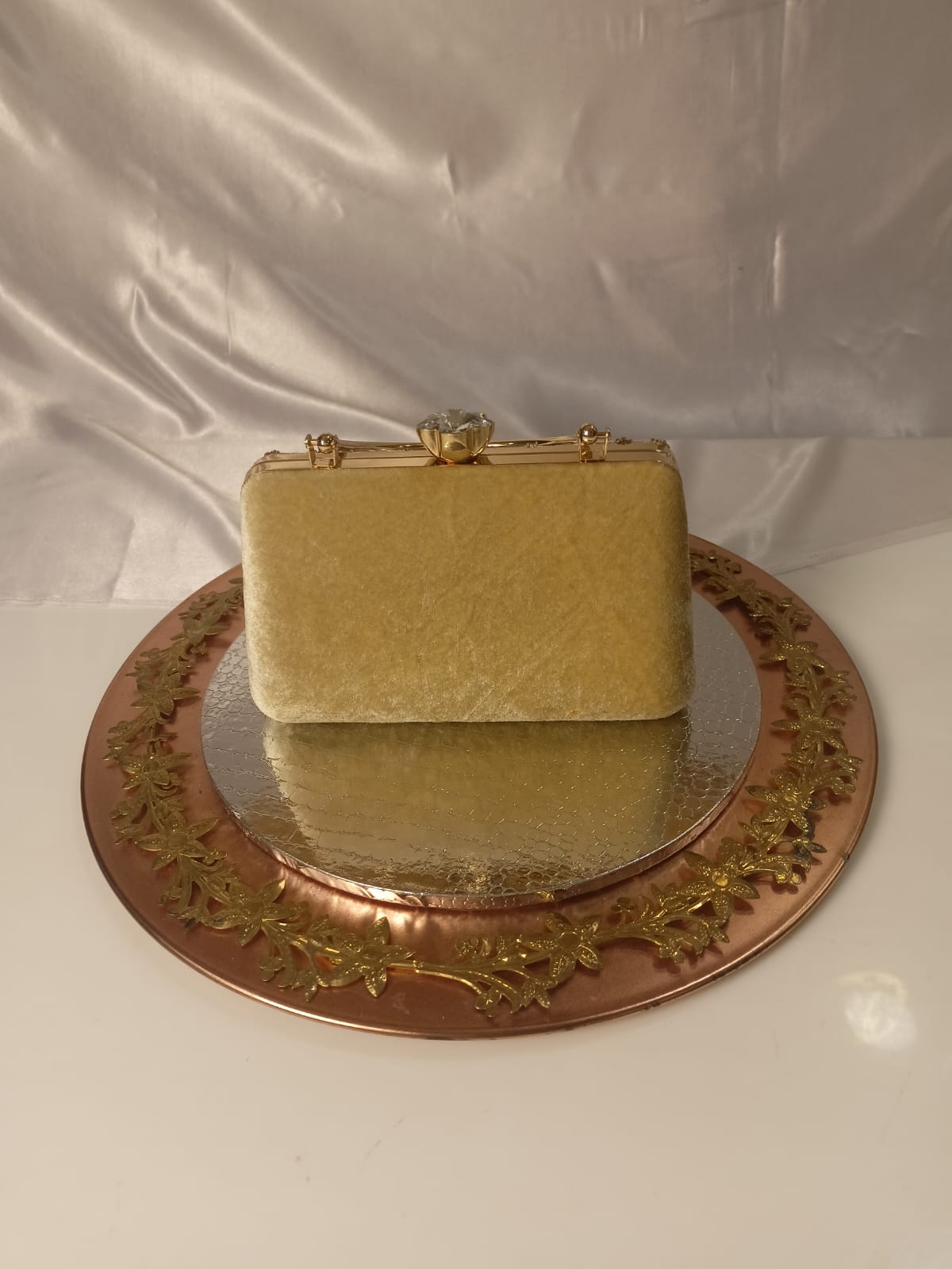 GOLDEN CLUTCH WITH BEAD WORK